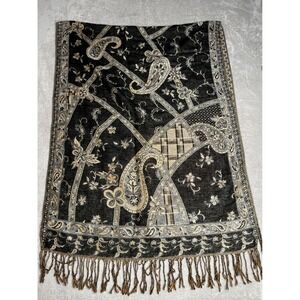 Accessory Street Black Paisley Metallic Scarf Shawl Wrap Fringed